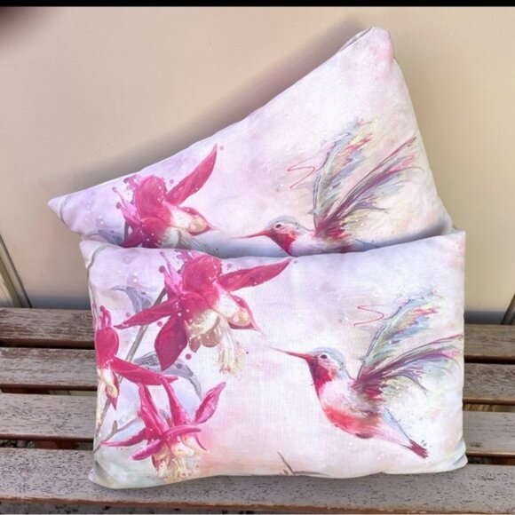 Connie Haley Watercolor Hummingbirds Climaweave Indoor/Outdoor Toss Pillows - Picture 1 of 7